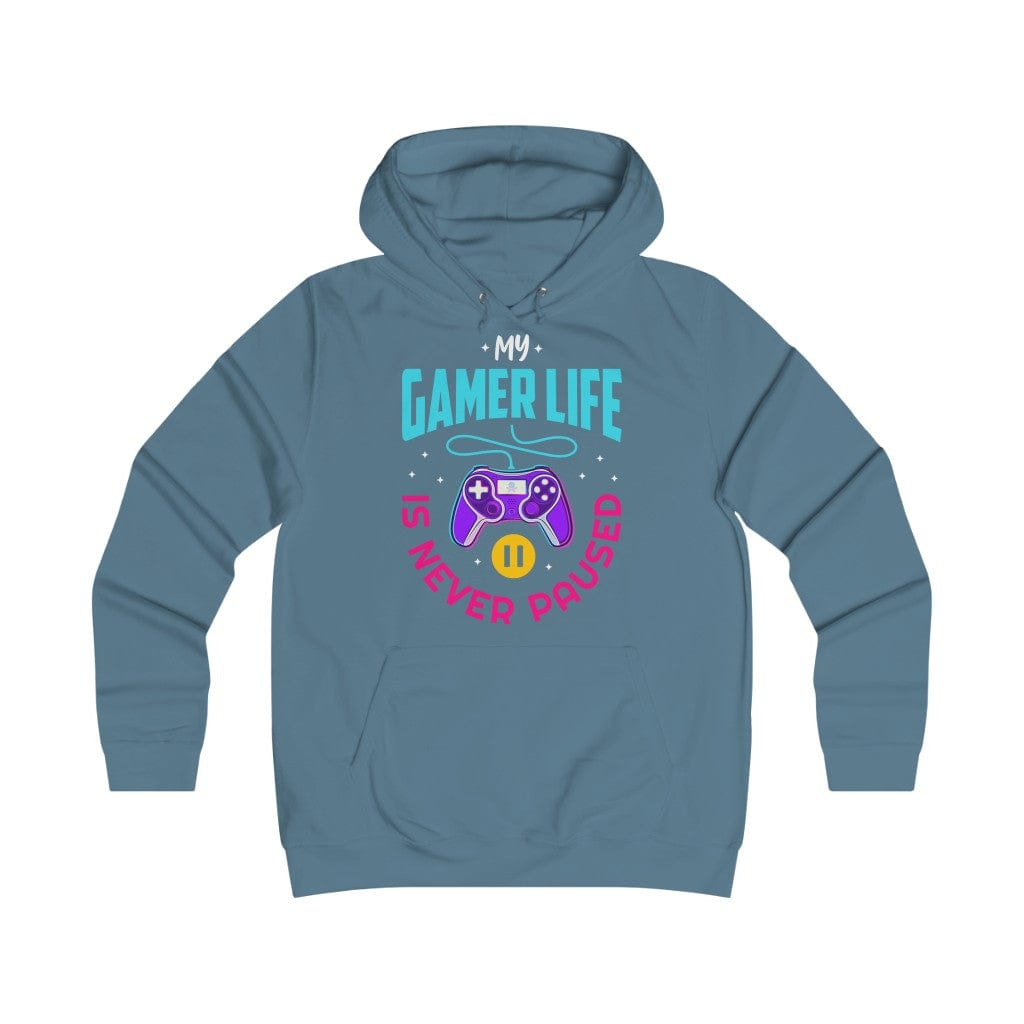 Gamer Fresh | My Gamer Life Is Never Paused | Girlie Kiss Women's College Hoodie