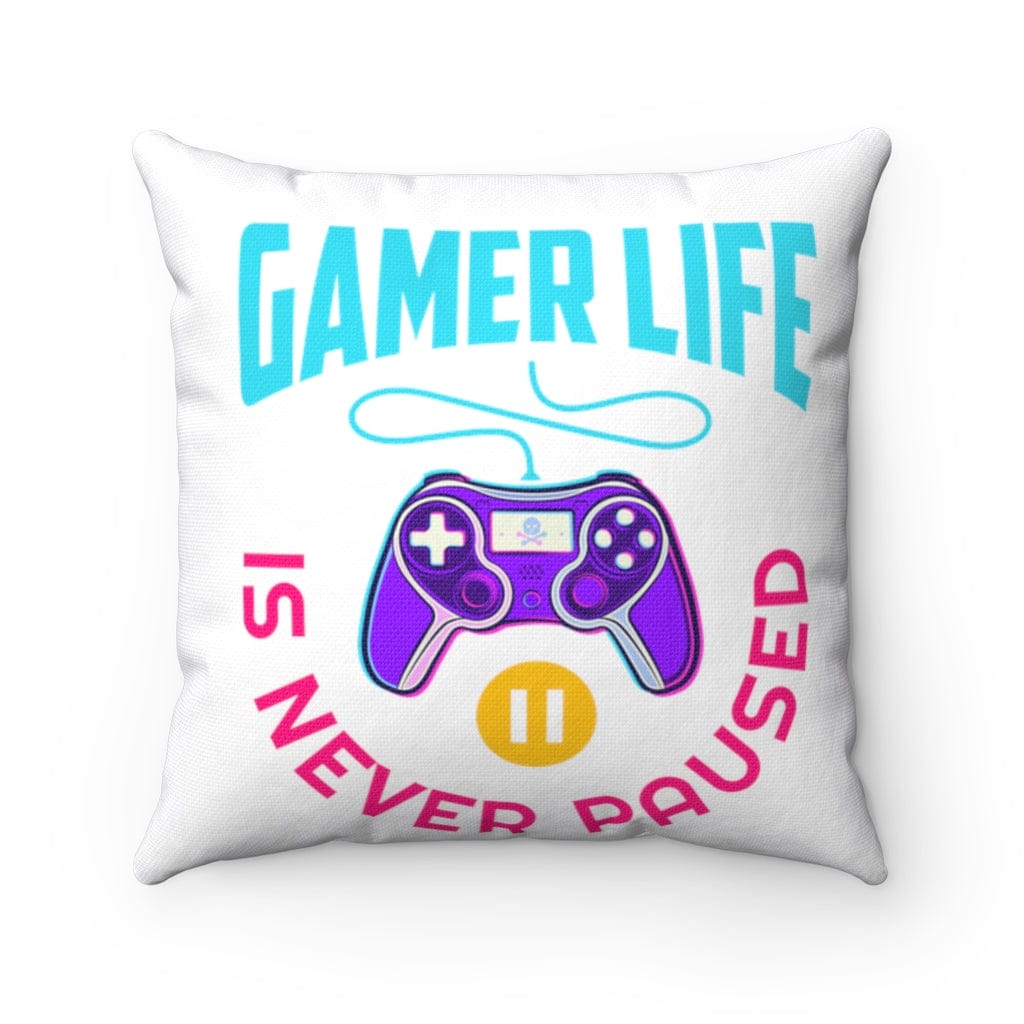 My Gamer Life Never Pauses | Spun Square White Bed/Couch Pillow