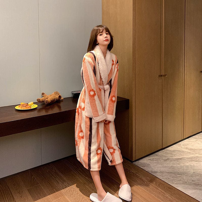 Women Coral Fleece Thick Bathrobe