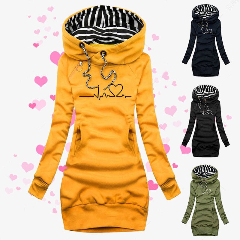 Heart Print Long Hoodie Sweatshirt Pullover Tops by Gamer Fresh