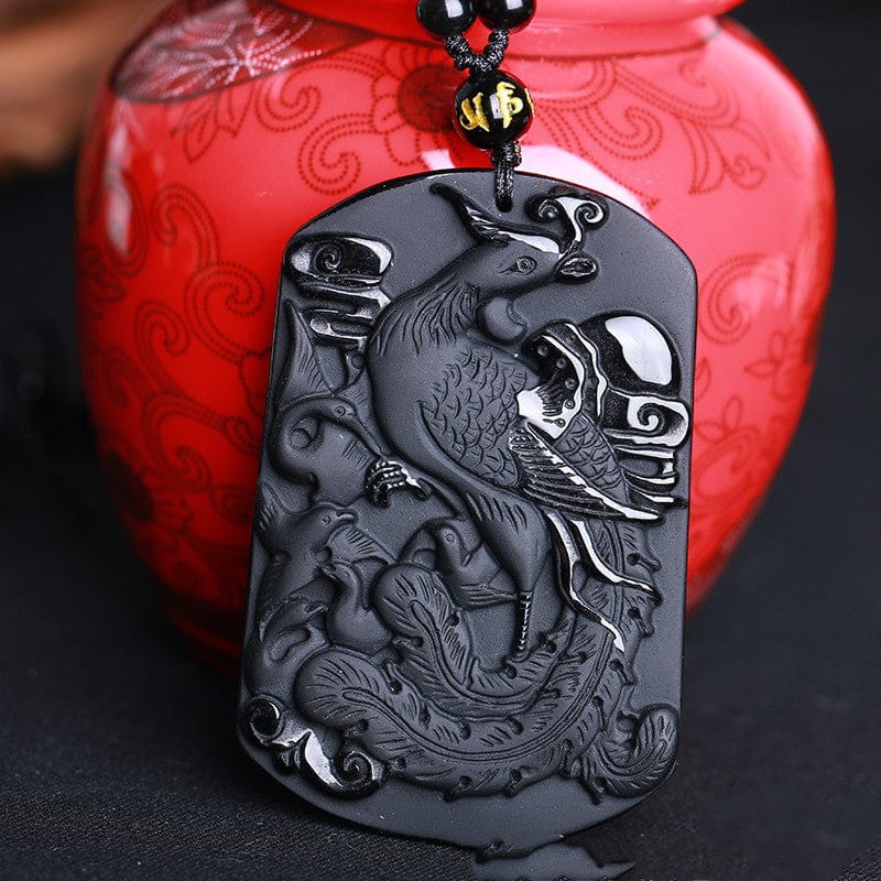 Phoenix Harmony | Natural Frosted Obsidian Zhuque Pendant | by Gamer Fresh