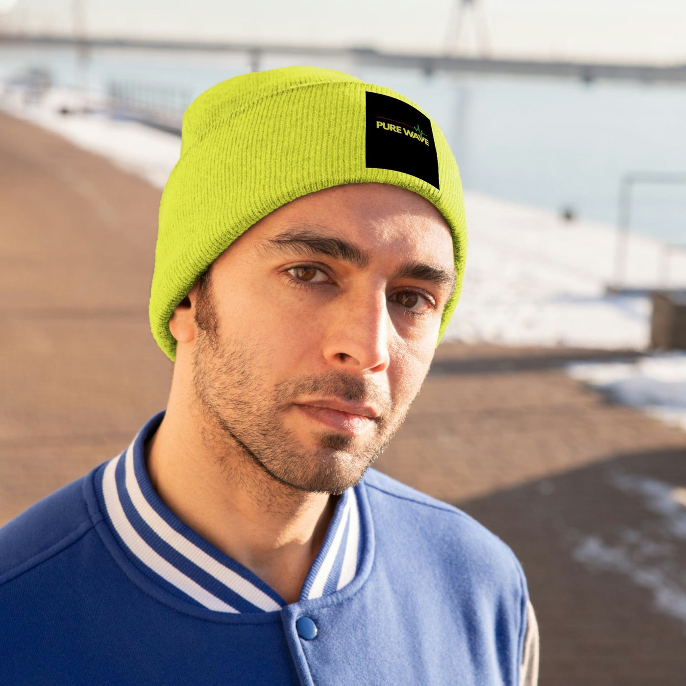 The Pure Heart Beat Wave Neon Pink Knitted Beanie Hat