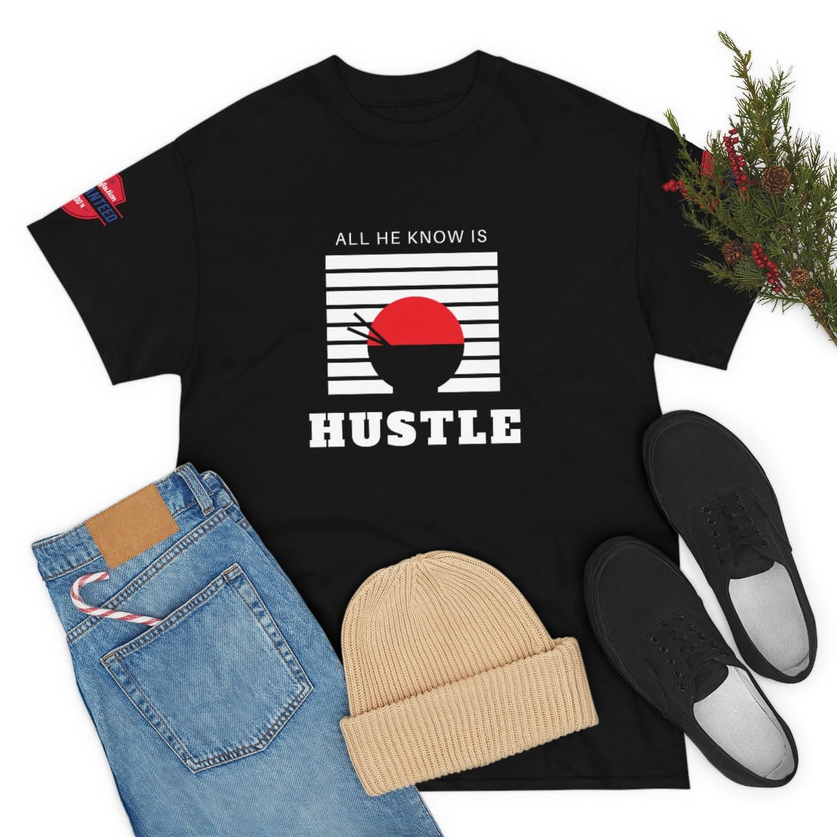 Mens - All he Know Is Hustle Guranteed- Heavy Black Premium T-shirt