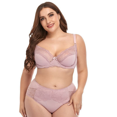 Women's Plus Size Underwire Comfort Lace Trim Lingerie Set