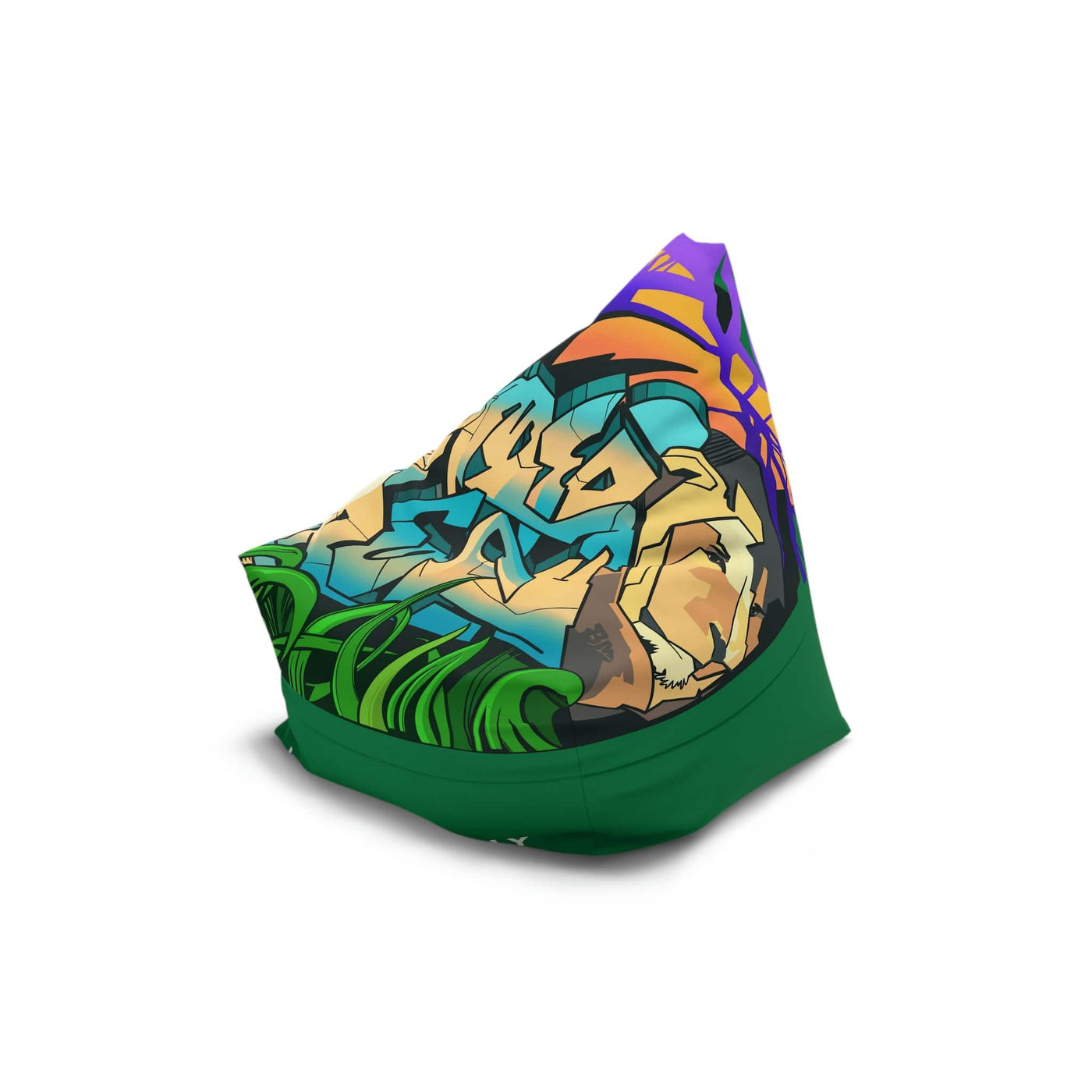 The Gamer Fresh Graffiti Streamer | All Art Lion NYC Mural | Dark Green Bean Bag Chair