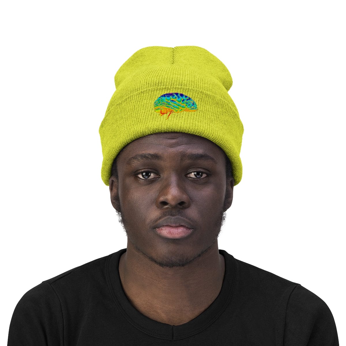 The Yellow Colored Brain Knitted Beanie Hat