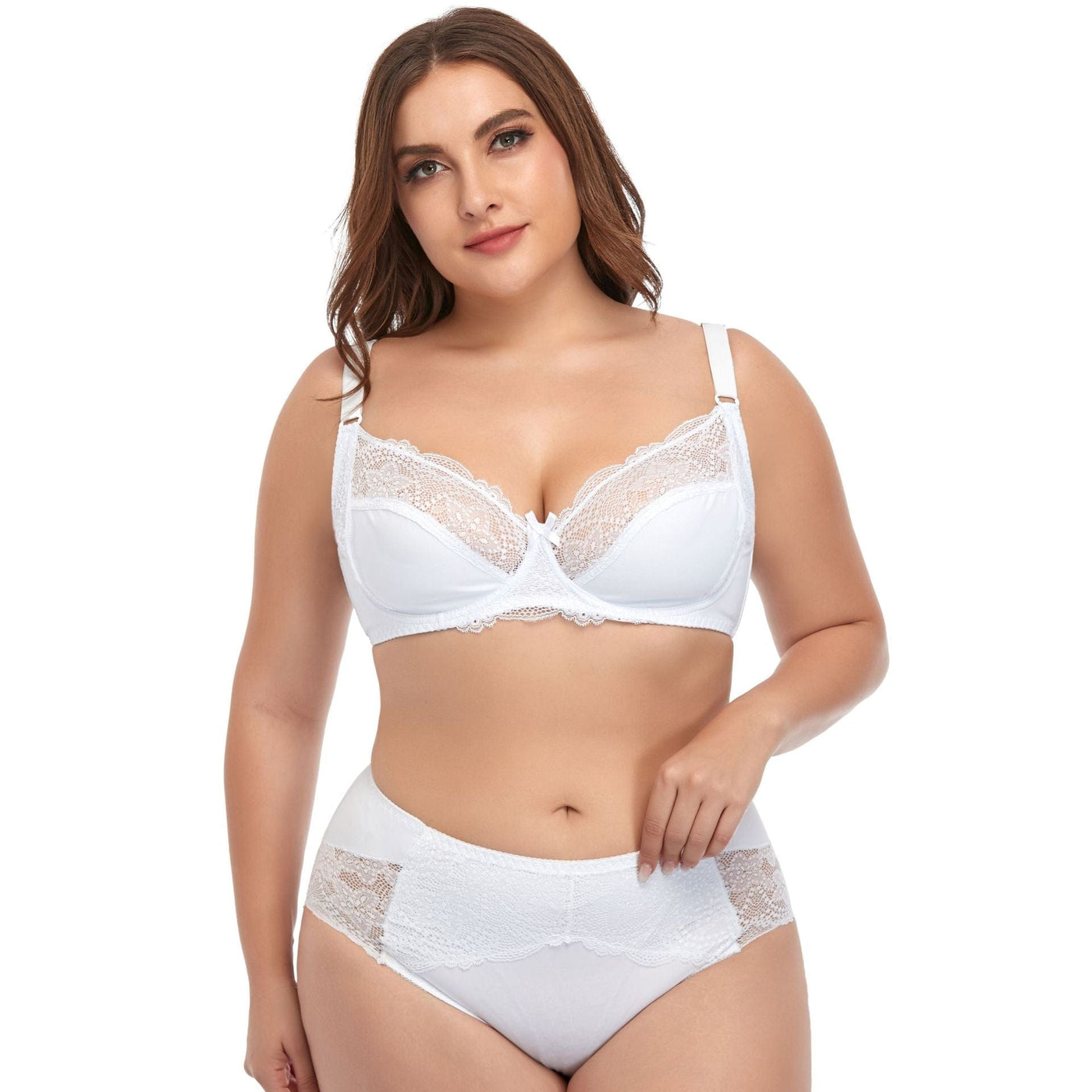 Women's Plus Size Underwire Comfort Lace Trim Lingerie Set