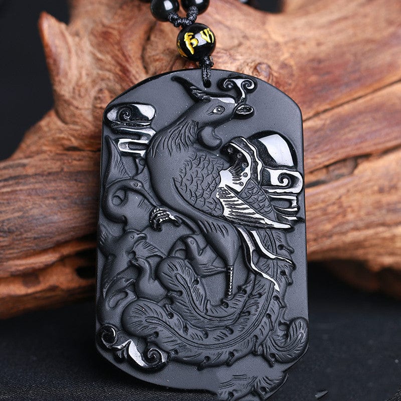 Phoenix Harmony | Natural Frosted Obsidian Zhuque Pendant | by Gamer Fresh