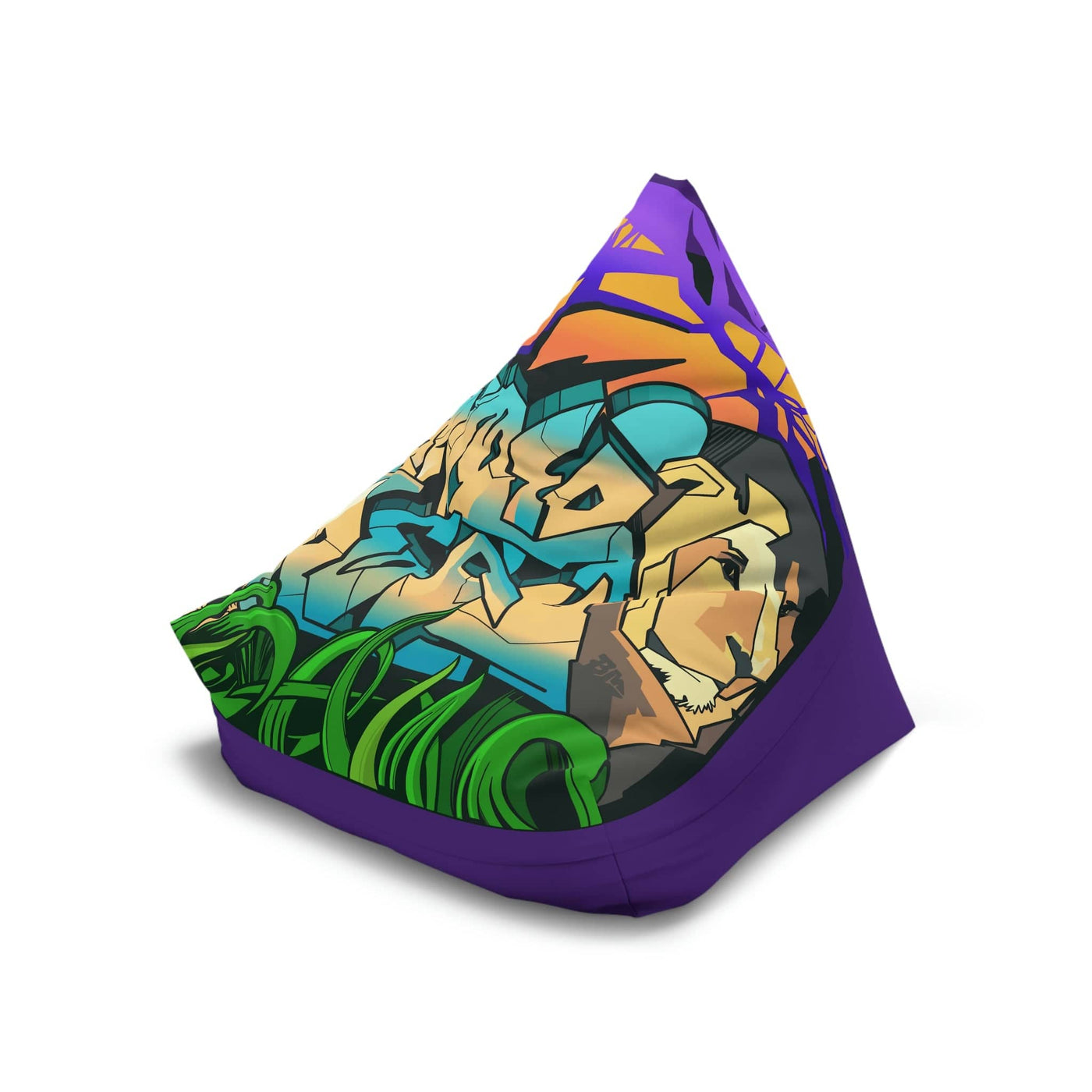 The Gamer Fresh Graffiti Streamer | All Art Lion NYC Mural | Purple Grape Bean Bag Chair