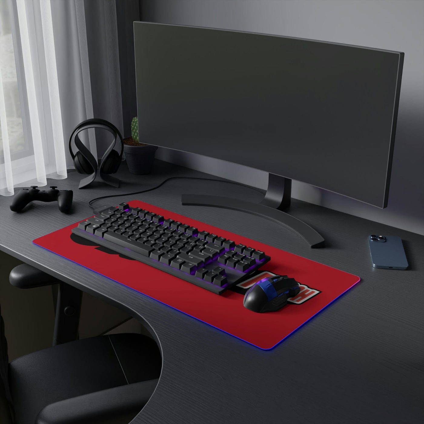 The Gamer Fresh | LED Gaming Computer Desk Mat | Dark Red