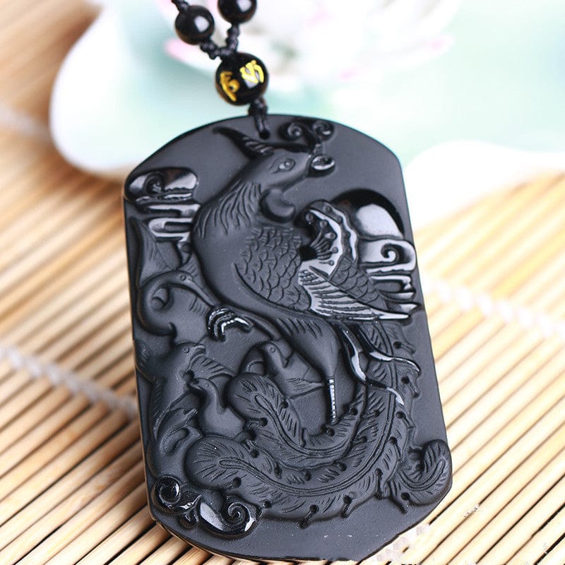 Phoenix Harmony | Natural Frosted Obsidian Zhuque Pendant | by Gamer Fresh