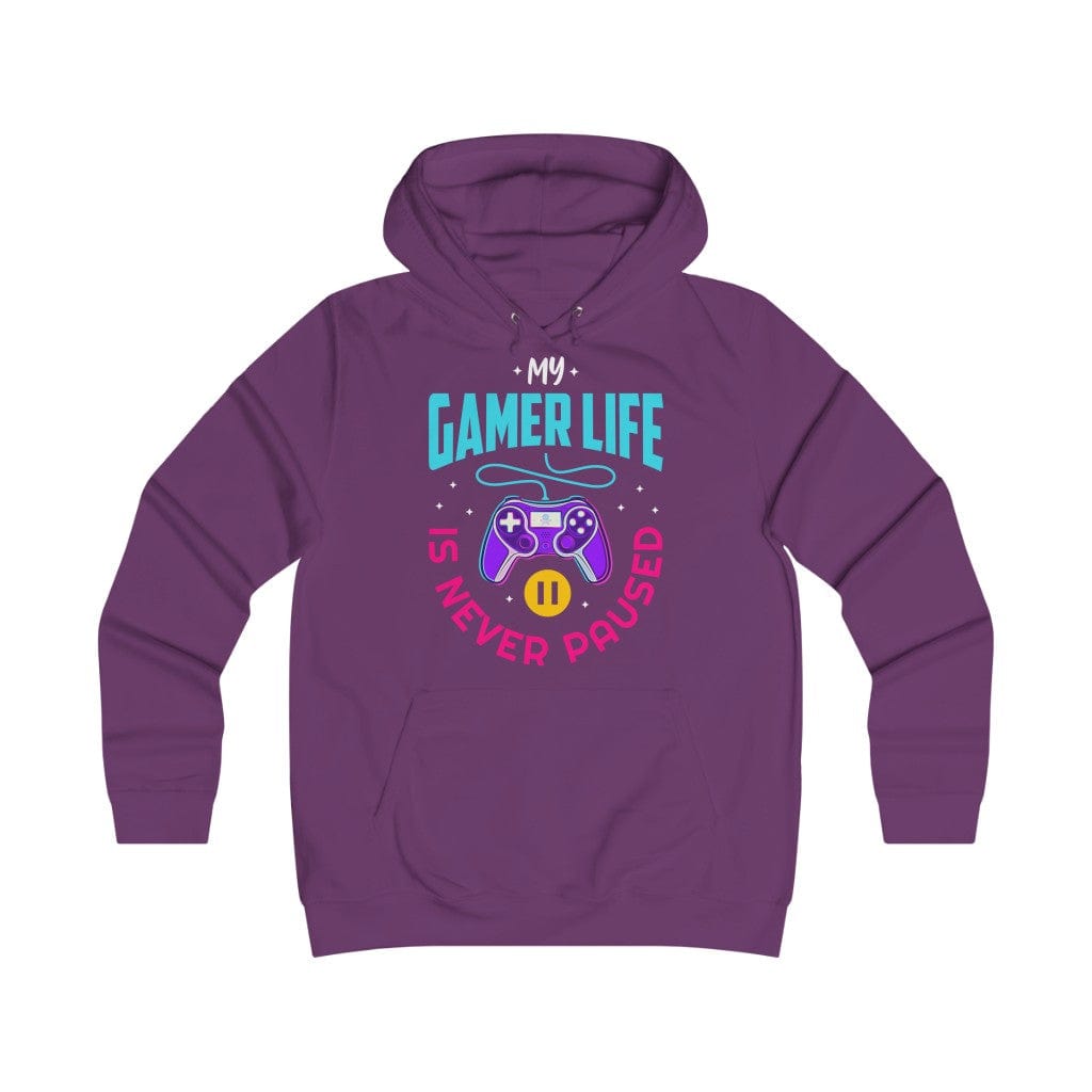 Gamer Fresh | My Gamer Life Is Never Paused | Girlie Kiss Women's College Hoodie