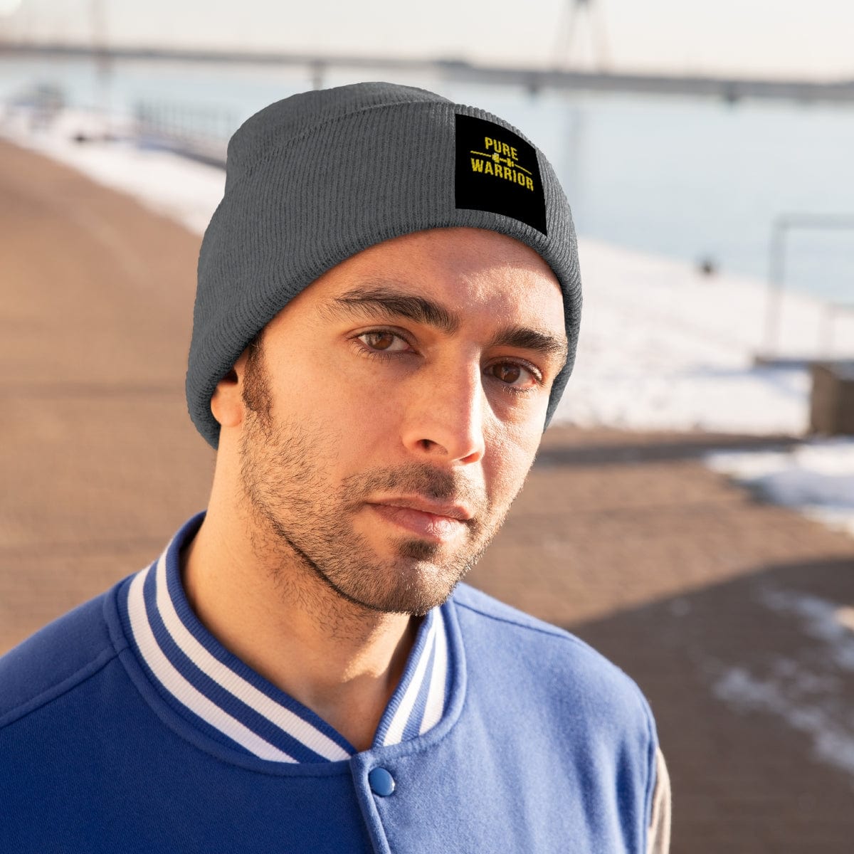 The Pure Warrior Black/Yellow/Grey Knit Beanie Hat