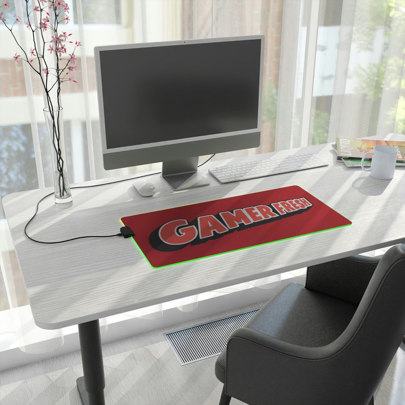 The Gamer Fresh | LED Gaming Computer Desk Mat | Dark Red