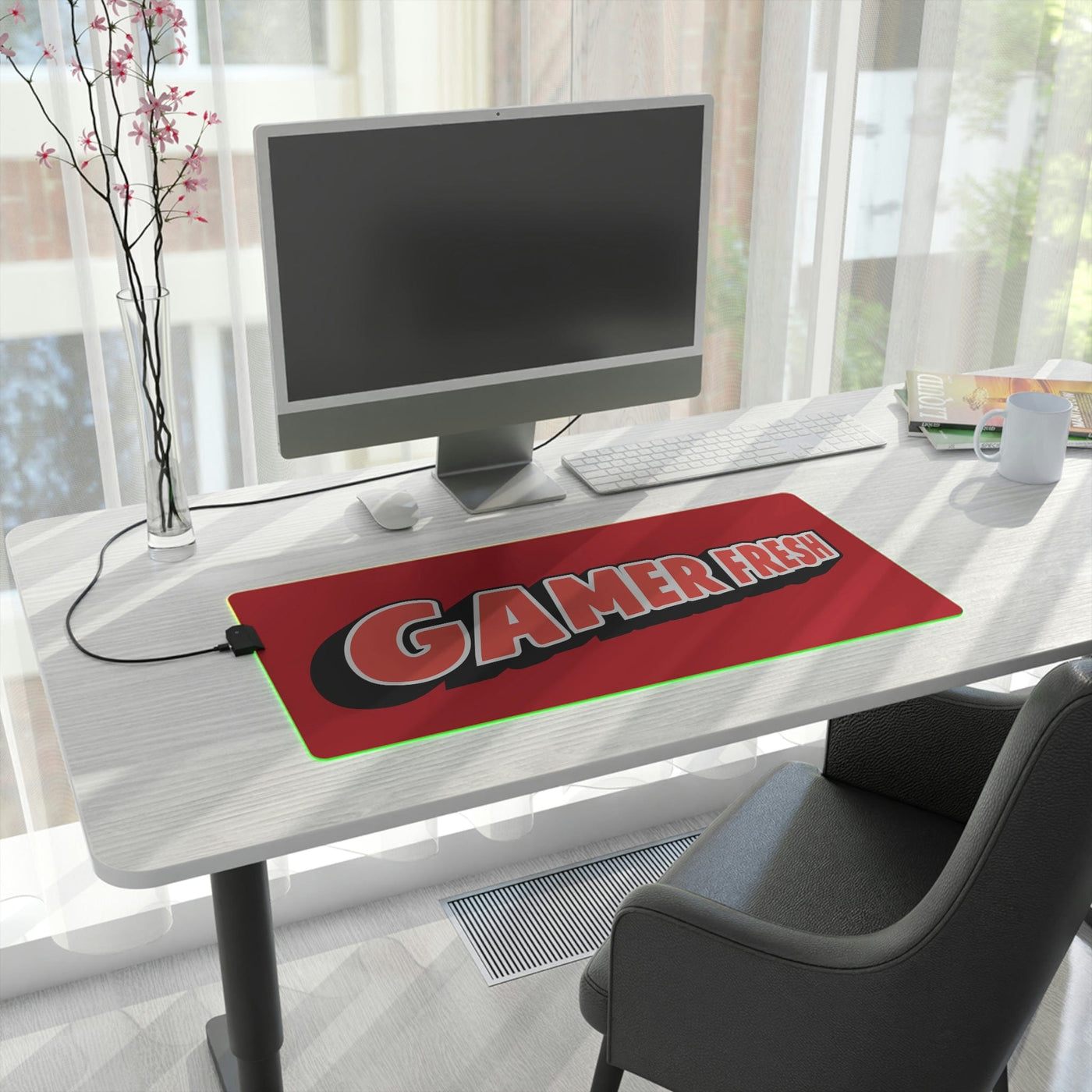 The Gamer Fresh | LED Gaming Computer Desk Mat | Dark Red