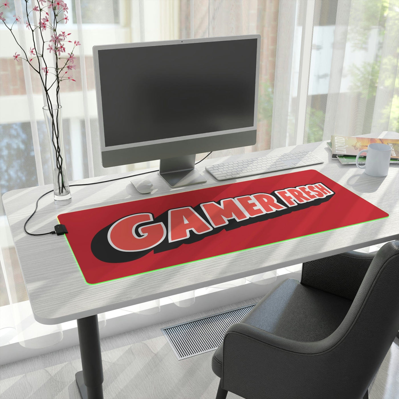 The Gamer Fresh | LED Gaming Computer Desk Mat | Dark Red