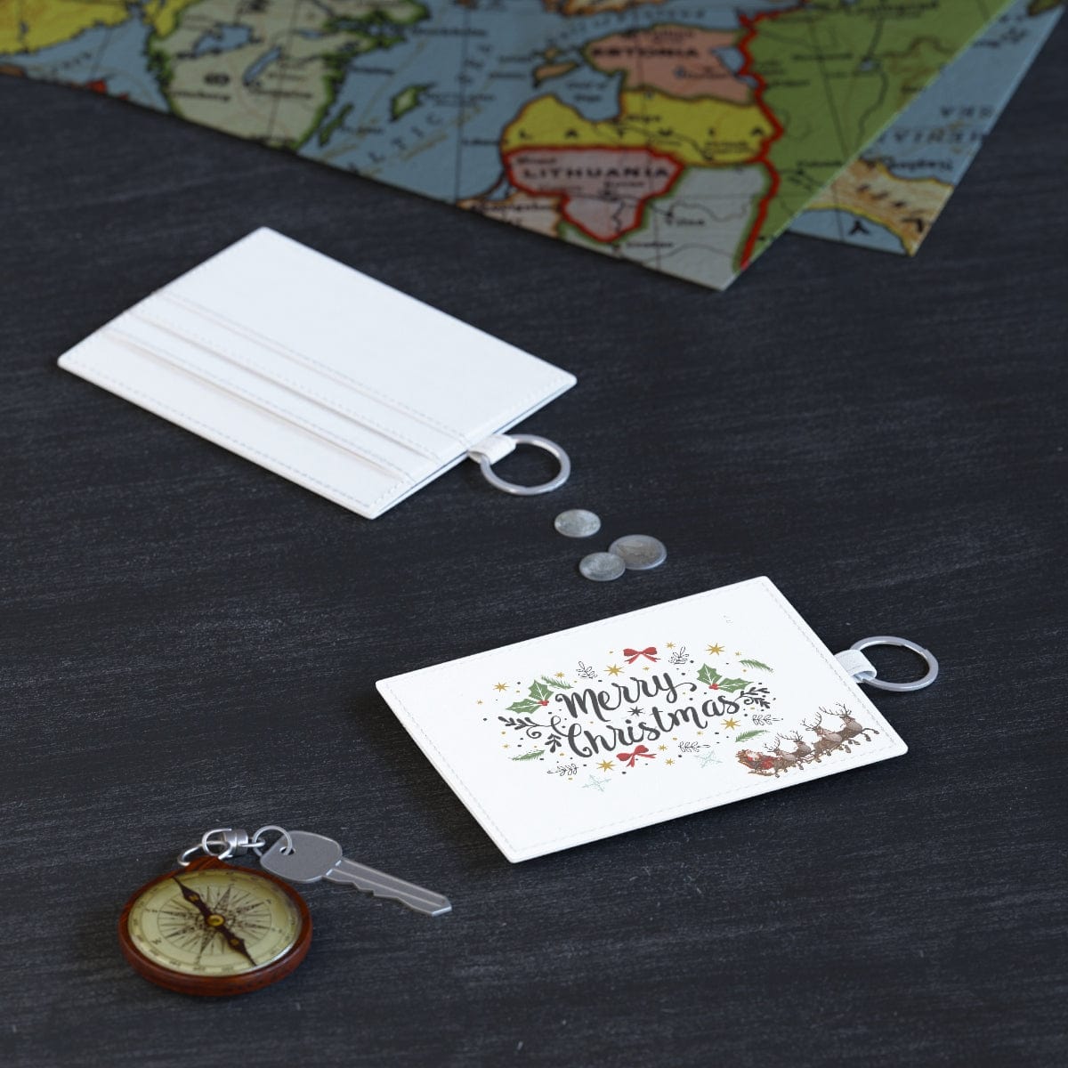 The Santa Sley Merry Christmas Leather Card Holder - White