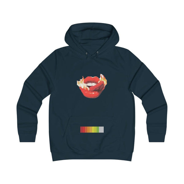 Gamer Fresh | Play Awesome | Flaming Scoville Lipstick | Women's College Girlie Hoodie | French Navy