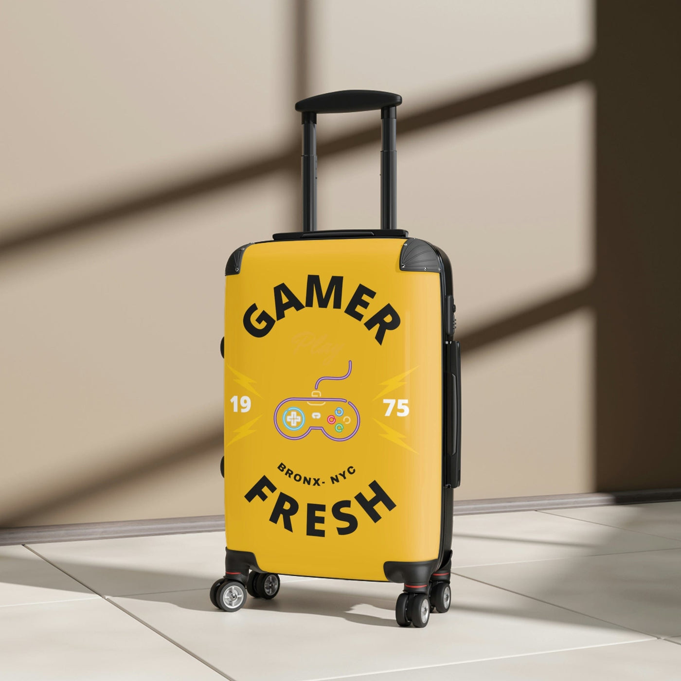 Gamer Fresh Journey's Premium Gamer Since 75' Gaming Luggage Suitcase | Exclusive Sun Burst Yellow Edition